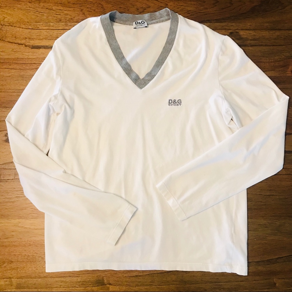 D&G Sport White/Grey V-Neck Shirt - Men’s XS